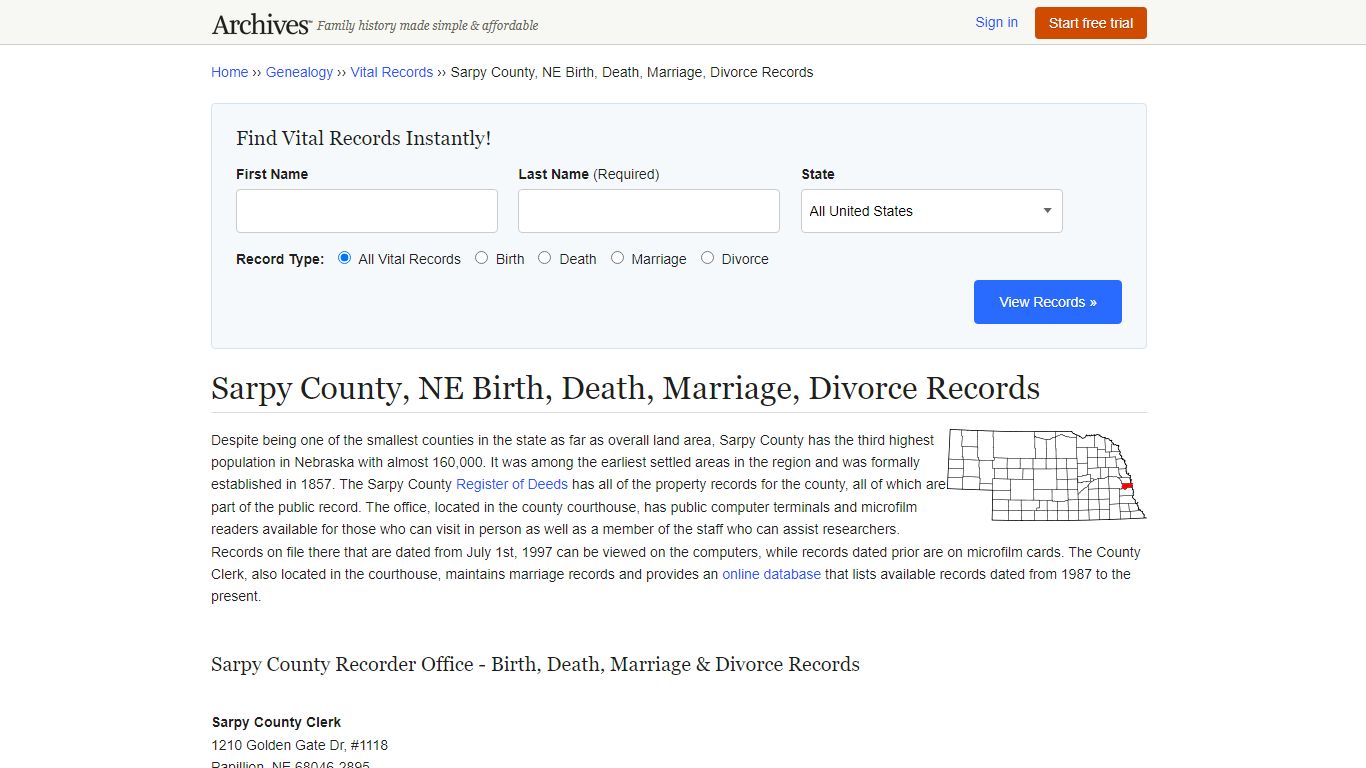 Sarpy County, NE Birth, Death, Marriage, Divorce Records - Archives.com