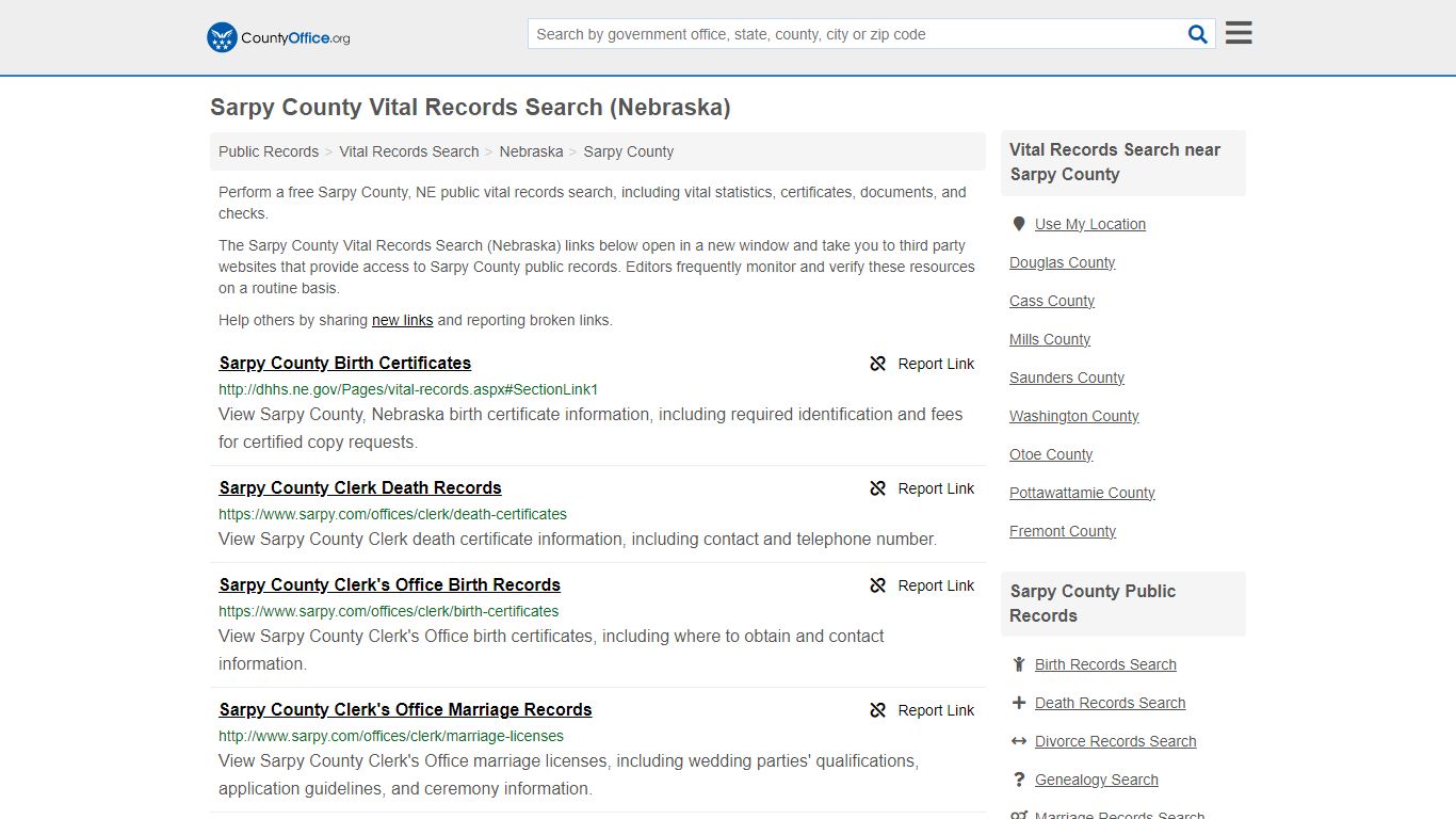 Vital Records Search - Sarpy County, NE (Birth, Death, Marriage ...